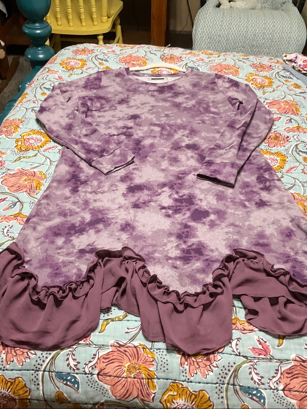 LOGO by Lori Goldstein Purple Tie-Dye Ruffle-Hem Dress - Picture 10 of 10